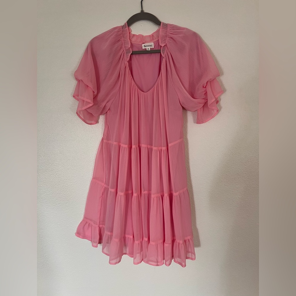 Pink Sheer Ruffle Dress - Picture 2 of 5